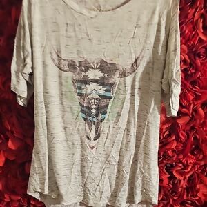 Mudd Girls Trendy Graphic Bull Skull Tee With Open Shoulders Size Large